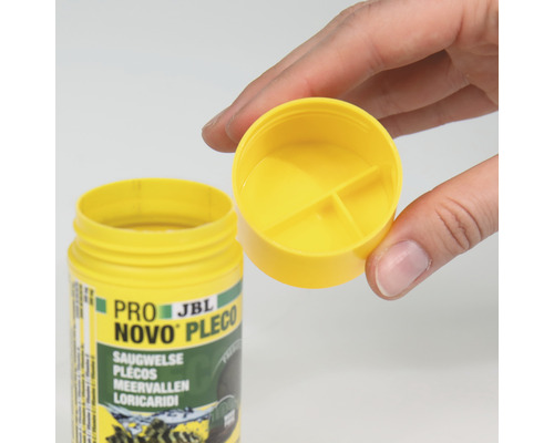 JBL Novo Pleco Comprimés alimentaires pour poissons-chats suceurs, boîte avec couvercle ouvert