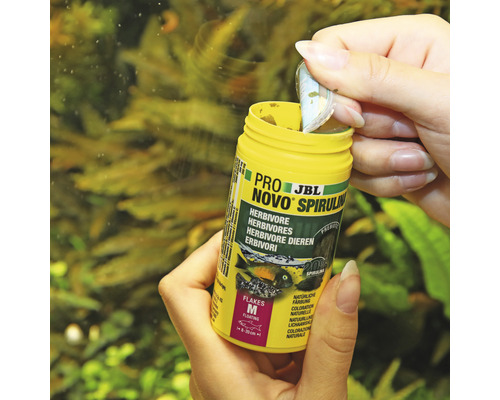 Ouverture d''une boîte de nourriture pour poissons JBL Pro Novo Spirulina