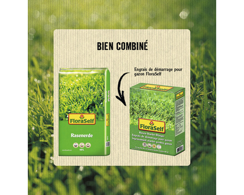 FloraSelf Terre à gazon 40 litres et FloraSelf Engrais de démarrage pour gazon