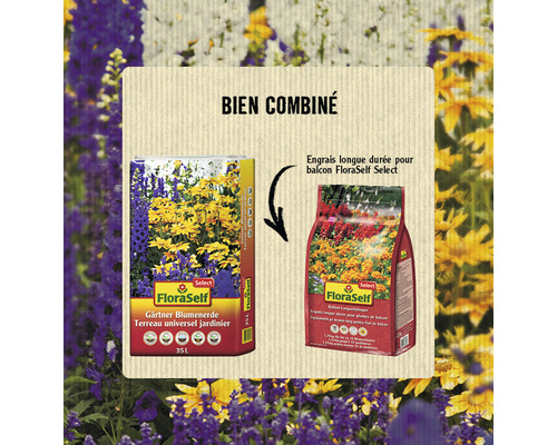 Terreau universel FloraSelf et engrais longue durée pour balcon FloraSelf Select