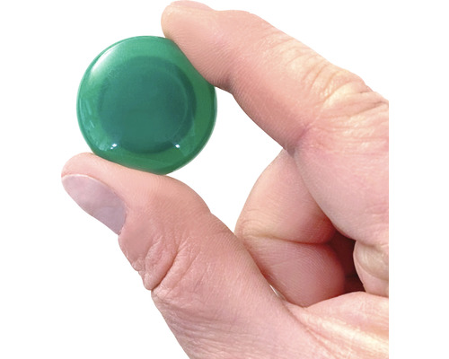 Bouton de meuble vert tenu à la main