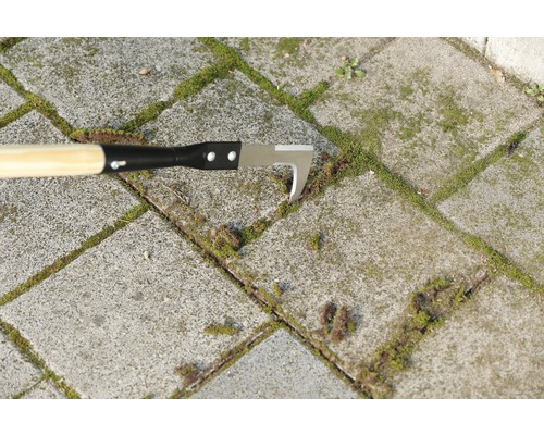 Fugenreiniger mit Holzgriff zur Moosentfernung zwischen Pflastersteinen