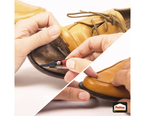 Auftragen von Schuhkleber auf einen Lederschuh