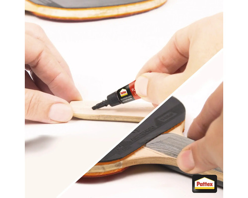 Auftragen von Pattex Flüssigkleber auf ein Tischtennis-Holz