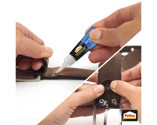 Pattex Sekundenkleber Gel zum Reparieren eines Ledergürtels