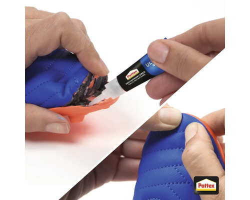 Auftragen von Pattex Sekundenkleber auf einen Schuh