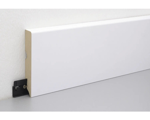 Plinthe en bois laqué blanc avec clip de fixation