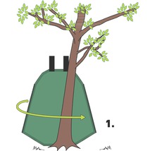 Illustration d''une collerette de protection pour arbres avec des instructions de fixation autour d''un tronc d''arbre