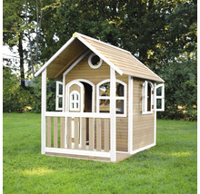 Maisonnette en bois avec porte et fenêtres dans le jardin