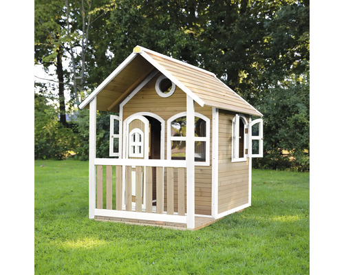 Maisonnette en bois avec porte et fenêtres dans le jardin
