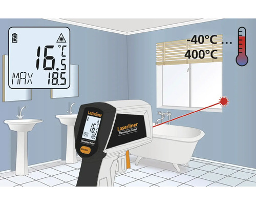 Laserliner Thermospot Pocket Infrarot Thermometer im Badezimmer.