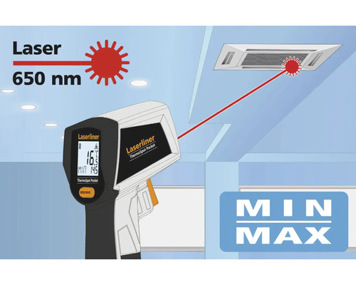 Laserliner ThermoSpot Pocket Infrarot Thermometer mit Laserpointer auf Deckenlüfter gerichtet