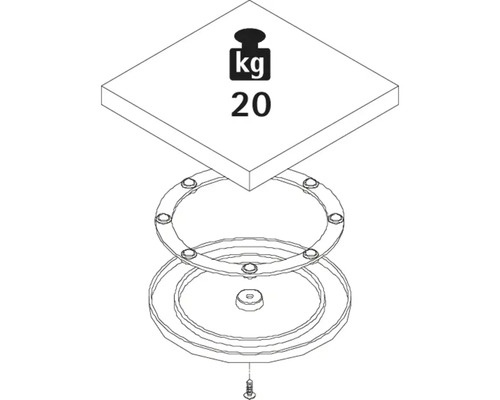 Schéma technique d''une table pivotante avec une capacité de charge de 20 kilogrammes