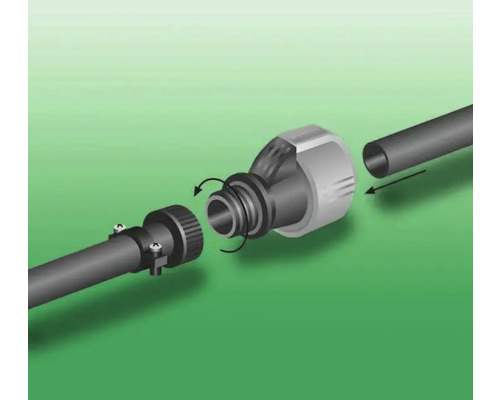 Raccord de tuyau d''arrosage avec collier de serrage et système enfichable