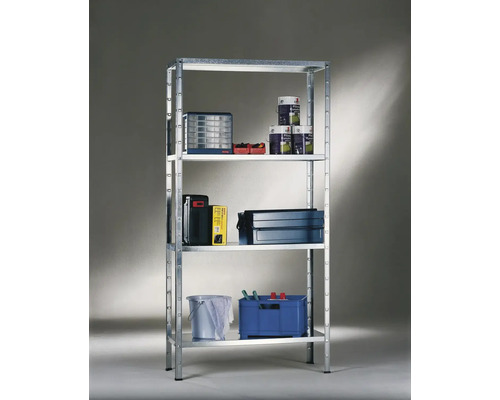 Étagère avec cinq surfaces de rangement et boîtes à outils