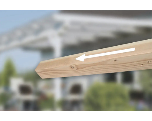 Holzbalken mit Pfeil zur Kennzeichnung der Richtung