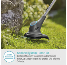 Gardena Akku-Rasentrimmer beim Trimmen von Gras