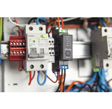 Installation électrique avec fusibles, bornes et Logo Shelly