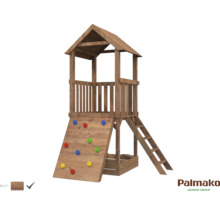 Holzspielturm mit Kletterwand und Leiter für den Garten