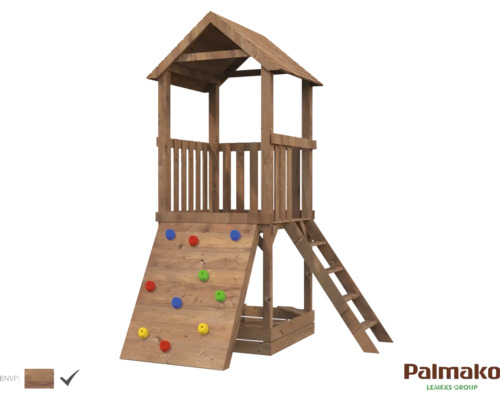 Holzspielturm mit Kletterwand und Leiter für den Garten