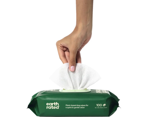 Lingettes nettoyantes pour chiens Earth Rated, à base de plantes, paquet de 100