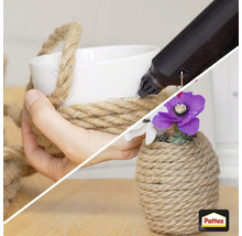 "Dekoration eines Blumentopfs mit Seil und Heissklebepistole