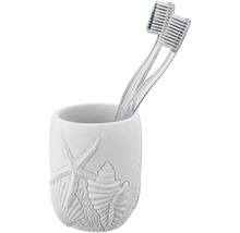 Brosses à dents dans un gobelet avec décor étoile de mer et coquillage