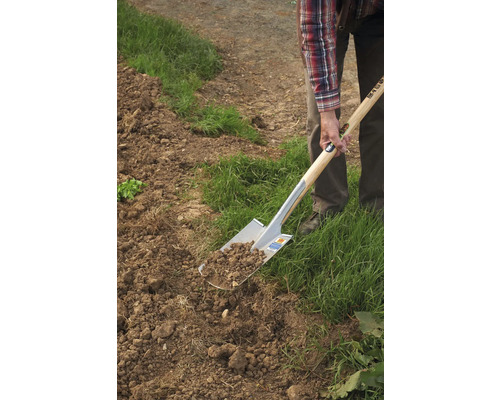 Une personne bêche la terre avec une bêche.