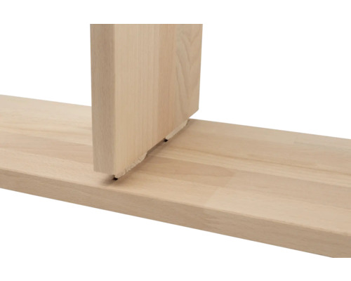 Holzplatte mit Holzbein im Detail