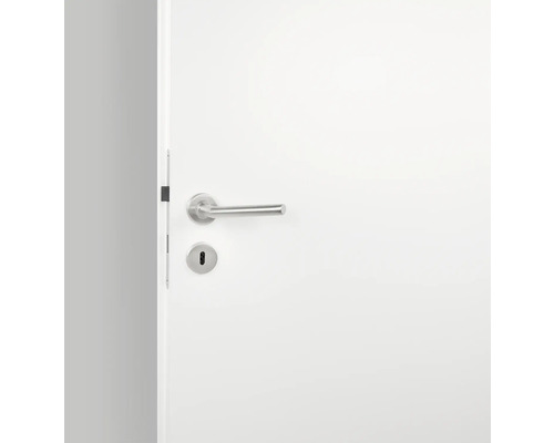 Porte intérieure blanche avec poignée et serrure argentées