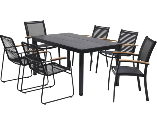 Table de jardin avec six chaises de jardin