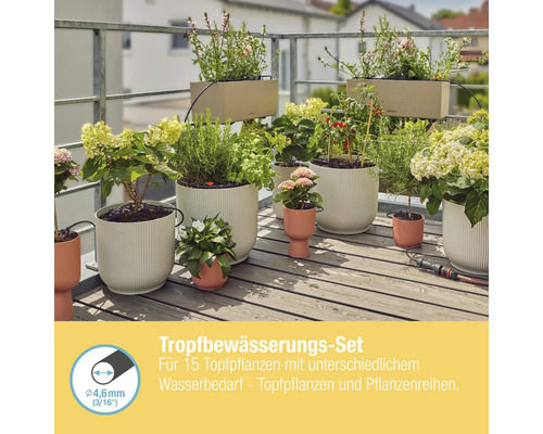 Set d''irrigation goutte à goutte pour 15 plantes en pot sur le balcon