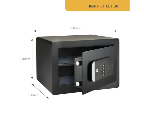 Offener Tresor mit den Maßen 350 x 300 x 250 Millimeter für hohe Sicherheit