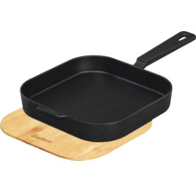 Poêle à griller carrée en fonte avec planche de service