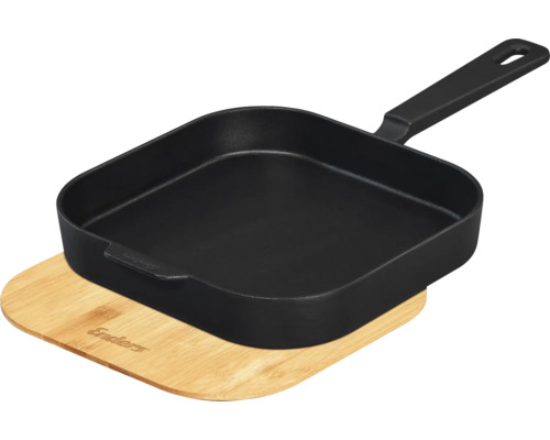 Poêle à griller carrée en fonte avec planche de service