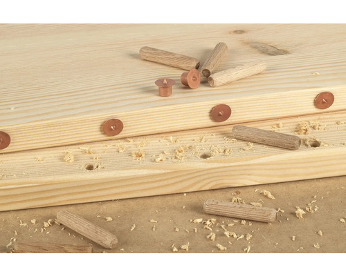 Planches en bois avec goujons en bois et matériel de montage