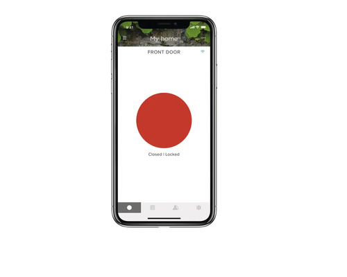 Vue smartphone de l''interface de l''application avec l''indication porte fermée et verrouillée