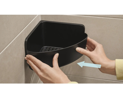 Étagère d''angle noire pour montage mural dans la salle de bain