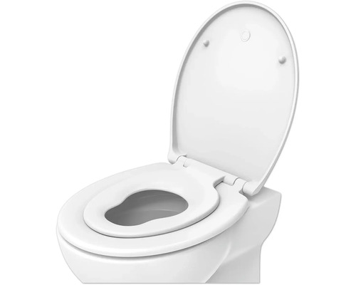 Toilettes avec couvercle de toilette ouvert et siège enfant