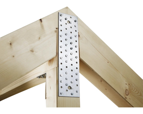 Construction en bois avec plaque à clous pour la jonction de poutres en bois