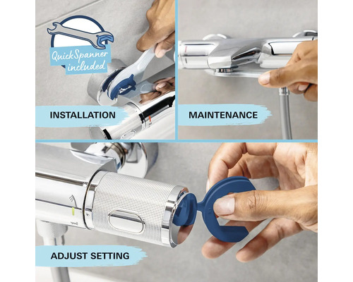 Bilderreihe zur Installation, Wartung und Einstellung eines Duschthermostats