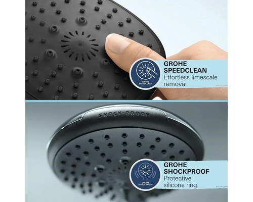 Grohe Duschkopf mit SpeedClean Funktion zur mühelosen Kalkentfernung und Shockproof Silikonring zum Schutz