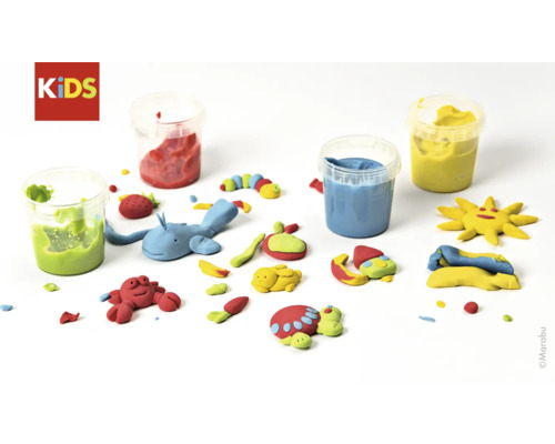 Pâte à modeler Marabu de différentes couleurs et formes, dont des animaux et des plantes