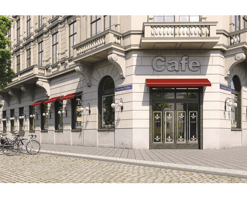 Vue extérieure d''un café avec des auvents