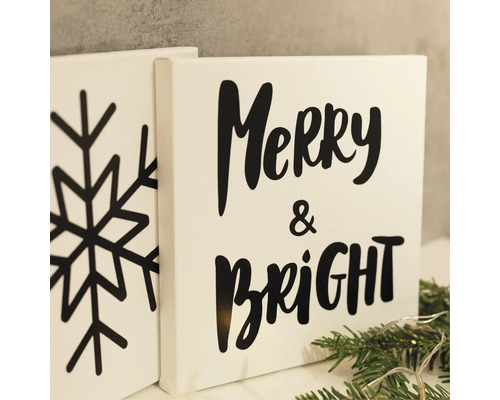 Deux tableaux sur toile avec un flocon de neige et l''inscription Merry & Bright