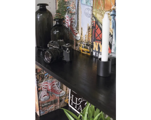 Dekoratives Regal mit Vasen, Kamera und New York Motiven