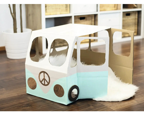 Cabane de jeu en carton en forme de van hippie