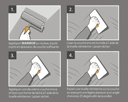Instructions d''application de l''enduit de marbre en quatre étapes