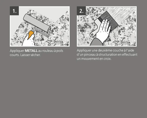 Instructions pour appliquer la peinture à effet METALL avec un rouleau à peinture et une brosse à structure