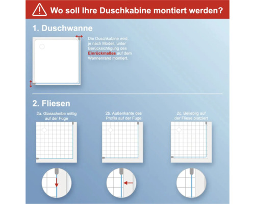 Montage einer Duschkabine auf einer Duschwanne und auf Fliesen